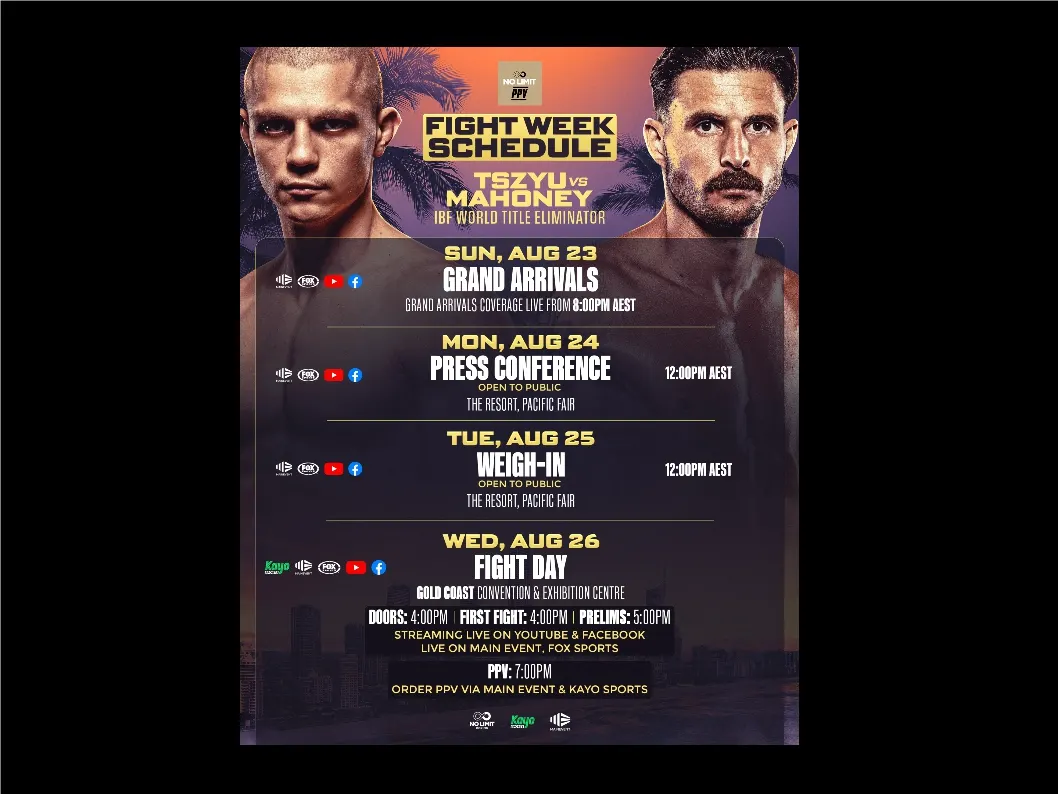 Nikita Tszyu vs Ben Mahoney fight week schedule confirmed for Gold Coast